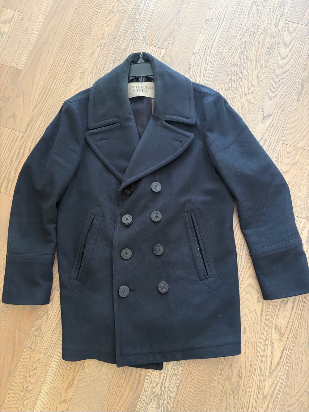 Burberry Navy Double-Breasted Wool Peacoat